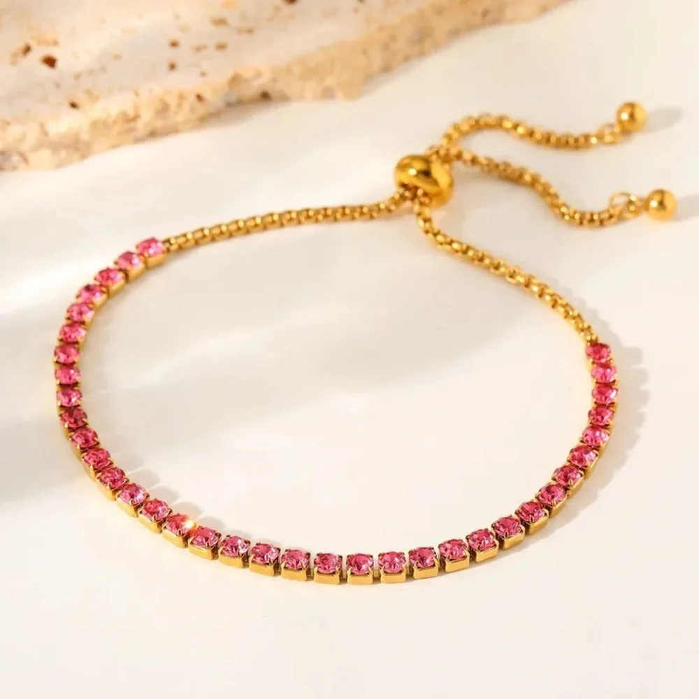 Gold Plated Pink Zircon Tennis Bracelet